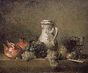 Jean Baptiste Simeon Chardin Pomegranate Grape glass knife oil painting on canvas